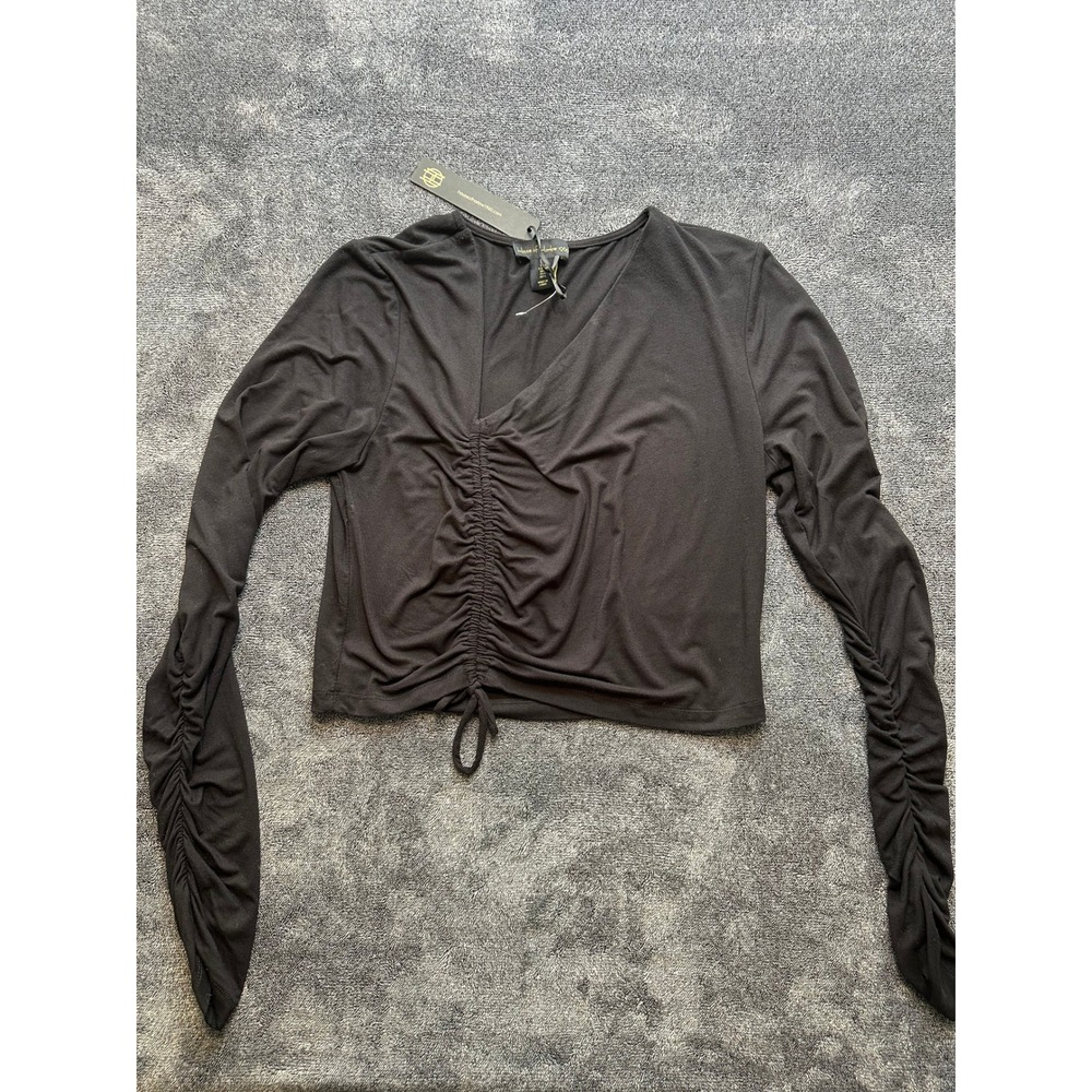 House of Harlow 1960 Black Ruched Drawstring Long Sleeve Top Large NWT-225